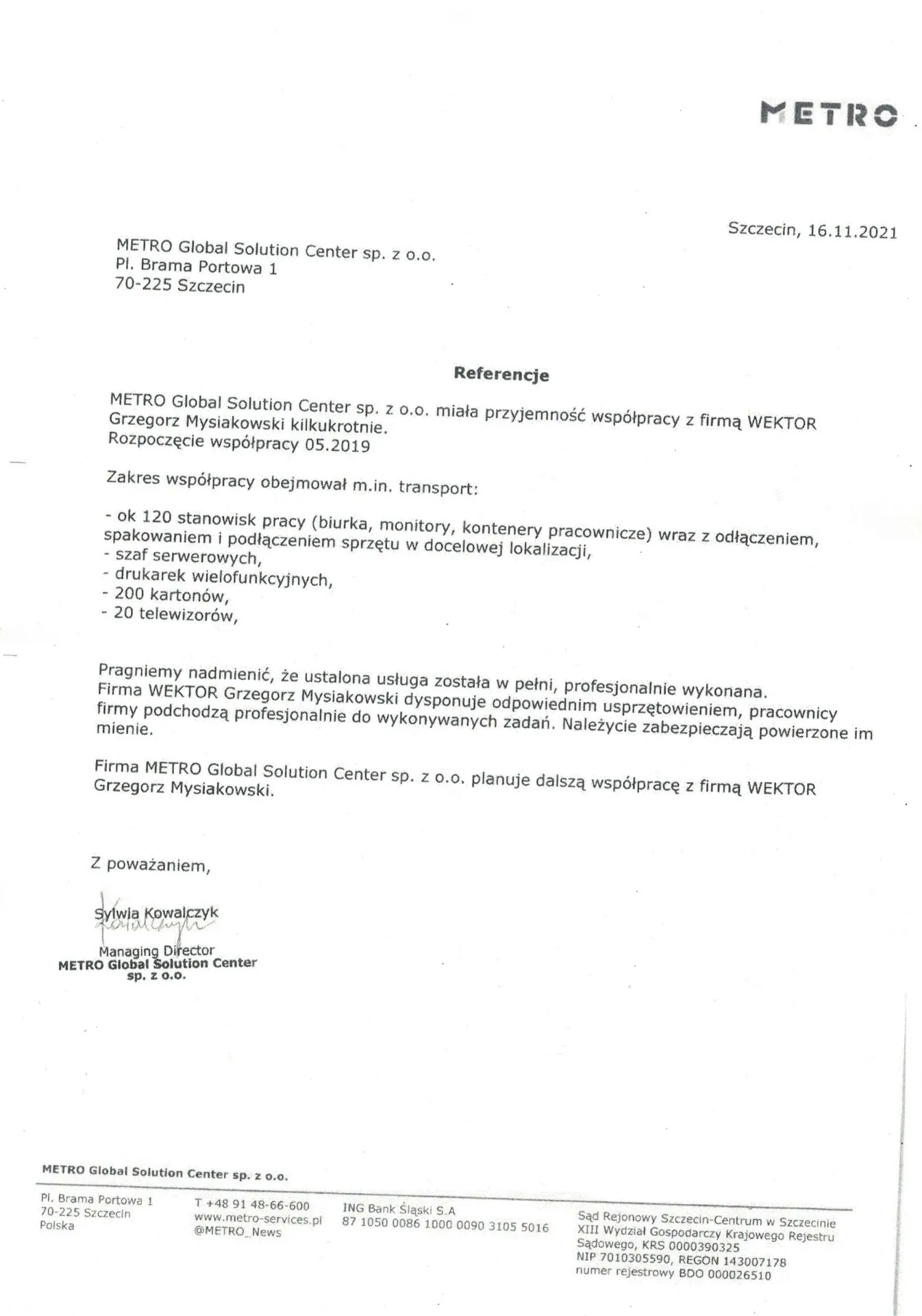 List referencyjny - METRO Global Solution Center
